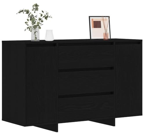 vidaXL Sideboard Black Oak 120 x 41 x 75 cm Engineered Wood | Loads of room for all your stuff, Sleek lines with a trendy vibe, Made from solid engineered oak wood