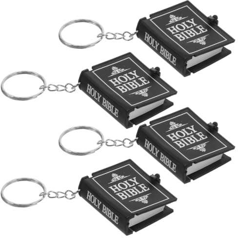 Ciieeo Miniatur Bibel Schlüsselanhänger 4 Stück-pack Leicht und Praktisch aus Pvc und Zinklegierung Schwarzes Design Christliches Geschenk für Babyparty oder Thanksgiving