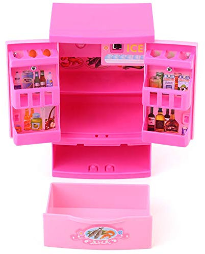 KIMISS Mini Refrigerator Toy, Electric Pink Fridge Kids Children Role Play Educational Household Toys F Life Scenes Simulation Appliance Pretend for 3, 4, 5 Years Old Baby Girls Boys