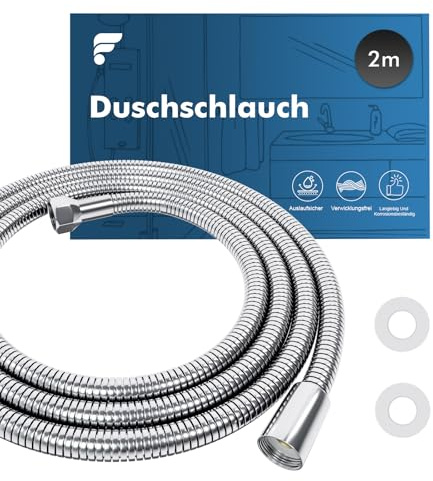 shinfly 2 m Edelstahl Duschschlauch, Verdrehsicher, Auslaufsicher, Knickfest | Universeller G1/2 Anschluss, Geeignet für Handbrausen und Duschköpfe