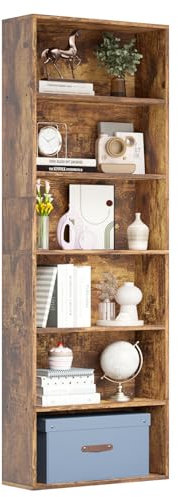 Nordivale Bookcase Free Standing, 6-Tier Book shelf, Tall Wooden Bookshelf Shelving Unit, Open Storage Display Storage Bookshelves Rack Cube Shelf for Living Rooms, Bedrooms, Home Office, 1 Pack