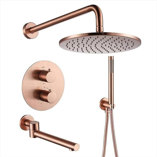 Rose Gold Mixer Shower Thermostatic 10 in Rainfall Shower Head Shower Head and Hose Set Tap Shower Mixer-A