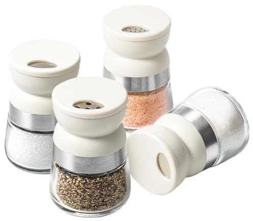 Vucchini Mini Salt and Pepper Shakers 4 Set Beige | 2 Different Pour Options,Double Sphere Design Dispenser,Detachable for home kitchens, restaurants and outdoor camping