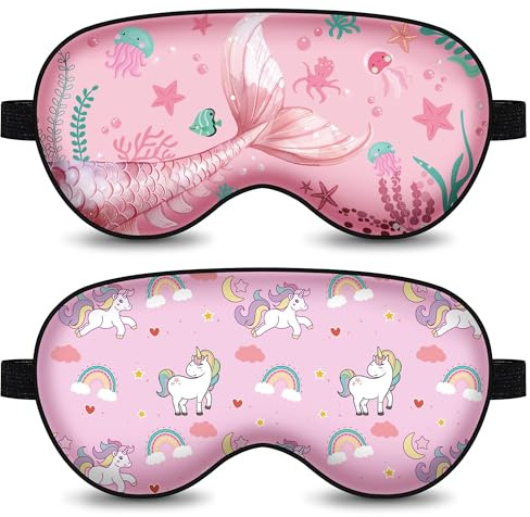 Schlafmaske für Kinder, niedliche Einhorn-Meerjungfrau, Verdunkelung, Schlafmaske, Augenabdeckung mit verstellbarem Riemen, weiche Augenbinde für Mädchen, Frauen, Zuhause, Reisen, Party