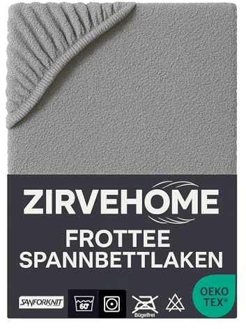 Frotte Spannbettlaken 90x200-100x200 cm - Winter Spannbetttuch Baumwolle Bettlaken warm Kuschelig Weiche Baumwolle Frottee Spannbettlaken für Matratzen bis 25 cm Höhe, Farbe Silber
