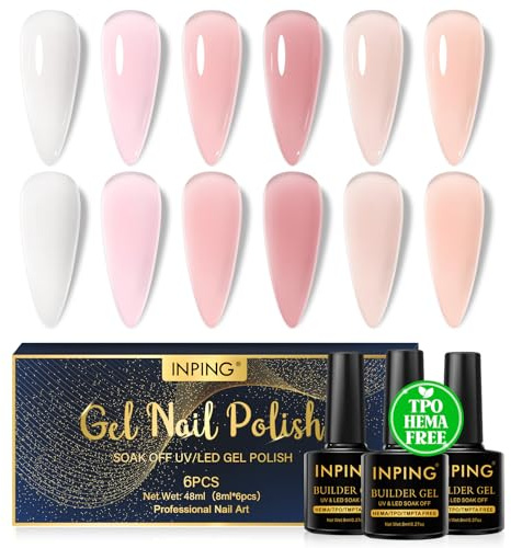 INPING 8-in-1 Aufbaugel FüR GelnäGel TPO-FREE 6 Farben UV Nagellack 8ML | Clear Weiß Rosa Nude FüR Quick Extension Builder Gel Base Top Coat Uv Nagellack für Nägel in a Bottle Ideal Geschenk