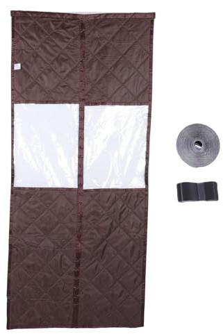 Fafeicy Rideau de Porte isolé Magnétique, Thermique, Coupe-vent, Résistant au Froid, avec Fenêtre Transparente, Tissu Oxford Robuste, Rembourrage en Coton, Marron, 34,65 X 85,04 Pouces,