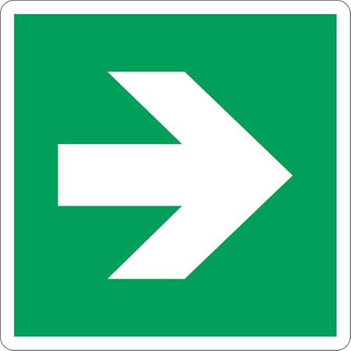 Cartello Uscita Emergenza con Freccia - ISO 7010 | PVC Luminescente 200x200 mm