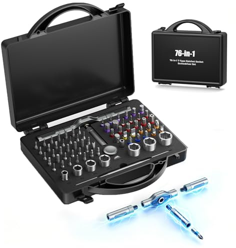76-in-1 Ratschenschraubendreher Set, Magnetisches Werkzeug für Fahrrad | Enthält S2-Stahl Bits mit 20 Nm, abnehmbarer T-Griff, ideal für Computer, Reparaturen,Elektronik und DIY Projekte