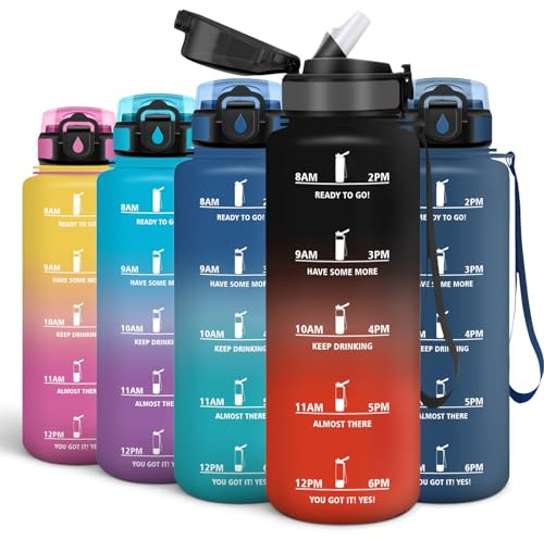 Motswedi Borracce1.5 litri, Borraccia Sportiva con Time Marker, Borraccia Acqua Palestra, Riutilizzabile per Sport, per Fitness, Palestra, Corsa, Ciclismo e Escursionismo, Nero & Rosso