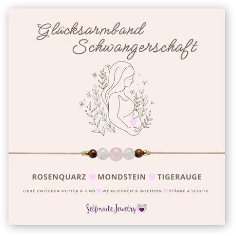 Selfmade Jewelry Armband Damen Mom-To-Be-Armkettchen Makramee Bändchen für werdende Mamas mit Perlen auf schöner Geschenk-Karte