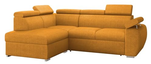 Mirjan24 Ecksofa Boston mit Schlaffunktion und Bettkasten, Eckcouch mit Einstellbare Kopfstützen, Polsterecke, L-Sofa, Verchromte Füße, LXp+R+2r (Seite: Links, Flow 10)