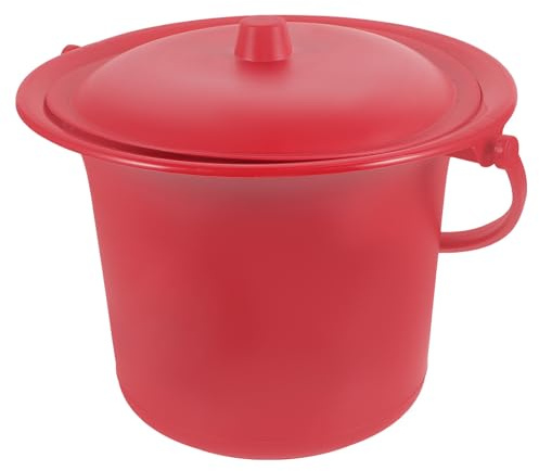 Bassin de Chambre Rouge PP Épais Couvercle, Adulte, Portable | Réutilisable, Léger et Facile à Déplacer, pour Usage Intérieur, Seau Pratique, Design Couvercle
