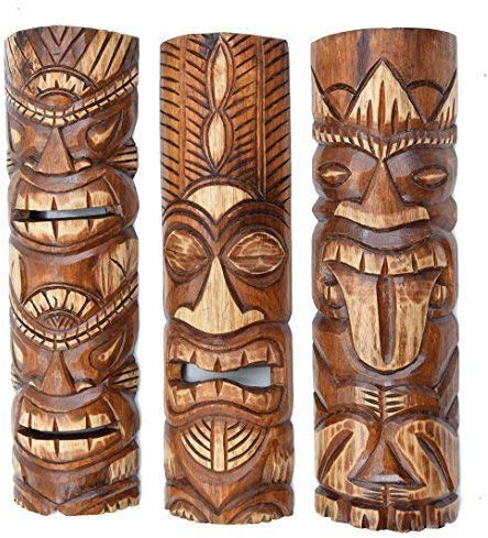3 Tiki Masken 50cm im Hawaii Style 3er Set Holzmaske Wandmaske Südsee Karibik