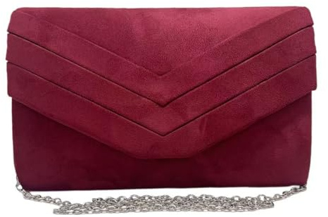 LeahWard Women's Faux Suede Leather Clutch Bag Wedding Bridal Prom Handbags 809 (Burgundy)