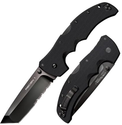 Cold Steel, Recon 1 Lockback Tanto, Klinge 10 cm, Klappmesser, teilweise gezahnt, Tanto Klinge, Taschenmesser, Griff: G10, S35VN Klingenstahl, scharfes Messer für Outdoor, Camping, Schnitzen