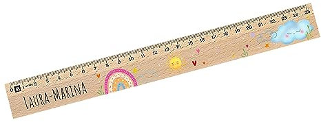 LOOXIS Personalisiertes Lineal für Kinder mit Namen & Motiv Bedruckt – 25 cm, Zedern-Holz – Geschenkidee für Jungen & Mädchen, Einschulung, Schultüte, Geburtstag - Bunte Kindermotive