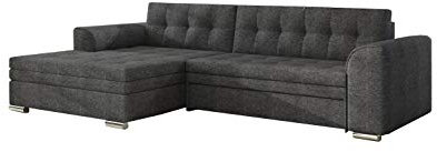 Ecksofa mit Schlaffunktion ohne Bettkasten Sofa Couch L-Form Polstergarnitur Wohnlandschaft Polstersofa mit Ottomane Couchgranitur mit Bettfunktion - CARLOS (Dunkelgrau (Sawana 05), Ecksofa Links)
