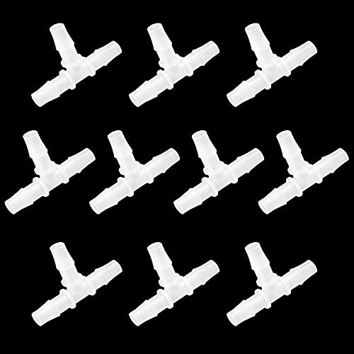 Feelers 1/4 Plastic Hose Barb Tee Fitting 10 Pack, Equal Barbed T-Shaped 3-Way Connector, Tube Splicer Union Adapter for Air Line, Fuel Line, Water Hose