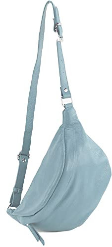 modamoda de - T77 - ital. Hüfttasche Bauchtasche Brusttasche Medium aus weichem Leder, Farbe:Taubenblau