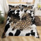 Loussiesd Kuhfell Drucken Betten Set Leopard Bettwäsche Set 155x220cm für Jungen Bauernhaus Tierfell Bettbezug Set Rinderfell Schwarz Braun Beige Weich Atmungsaktive Raumdekoration mit 1 Kissenbezug