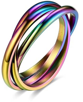Bestyle 3er Ring Edelstahl Wickelring Damen Rolling Rings Fingerring Ehering Verlobungsring Ring Für Frauen Regenbogenfarben 62.1(19.8)