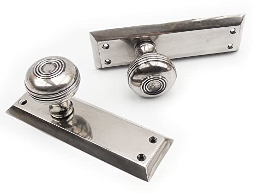 Jones & Grey Bellport New York Antique Nickel Solid Brass Round Knobs Mortice Door Handles on Backplate
