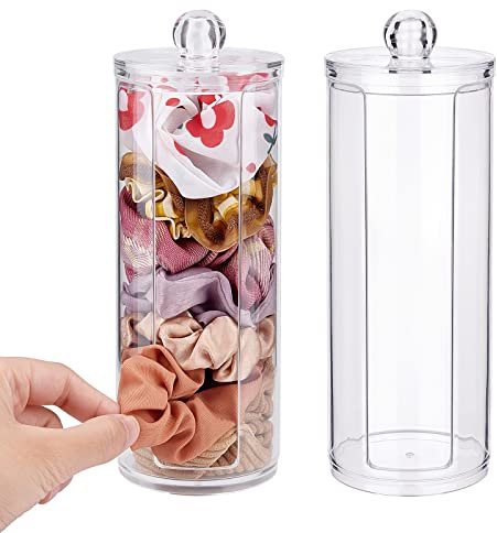 PandaHall 2pcs Scrunchie Holder Organizer Acryl Hair Tie Organizer Stand With Lid Portable Hair Band Storage Display Hair Accessories Organizer Display For Teen Women 2.7x7.6 Inch / 6.9x19.5cm