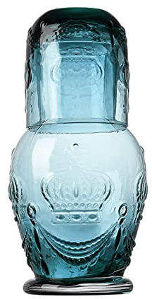 baijiexun Carafe à eau de chevet avec gobelet en verre, carafe vintage avec tasse, capacité de 750 ml et capacité de tasse de 200 ml, bouteille d'eau en verre avec couvercle pour tasse pour chambre à