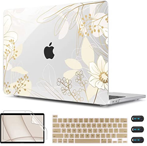 CISSOOK Kompatibel mit M2 MacBook Pro 13 Zoll Hülle 2023 2022-2020 Release M1 M2 A2338 A2289 A2251, Kunststoff-Hartschale & Tastaturabdeckung für MacBook Pro 13 mit Touch Bar, Goldene Blumen