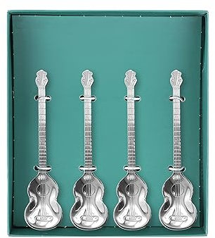 CAIRIAC Guitar Spoon, Coffee Spoons, Creative Cute Spoons, Stainless Steel Teaspoons, Ice-Cream Stirring Spoon, Great Gift for Music Lovers for Birthday, Halloween, Christmas (4PCs, 1 Set Silver)
