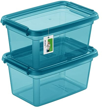 PAFEN 2X Aufbewahrungsbox mit Deckel 3L – 29 x 19,5 x 14 cm - Boxen Aufbewahrung Stapelboxen mit Verschlussclips Kunststoffbehälter Kleiderboxen Transparent Organizer | Farbe Cyan