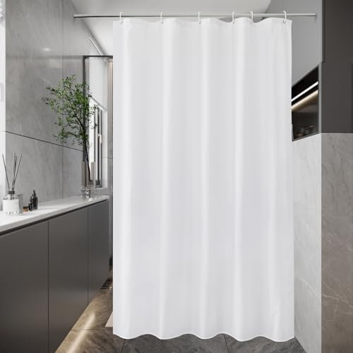 EurCross Duschvorhang 100x200 Schmaler Weiß Duschvorhänge, Textil Stoff Wasserdicht Badvorhang, Antischimmel Antibakteriell Waschbar Schnell Trocknend Bad Vorhänge mit 6 Ringen