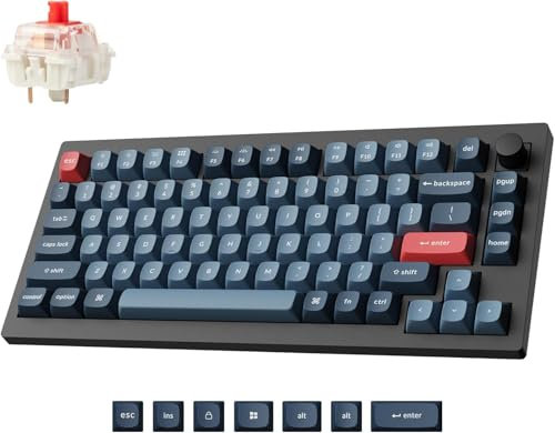 Keychron V1 MAX Teclado Mecánico Inalámbrico, diseño 75% QMK/Via programable con Gateron Jupiter Red Switch Hot-Swappable Compatible con Mac Windows Linux - Versión de Perilla (ANSI/US)