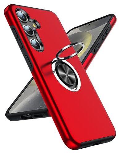 LeYi Hülle für Samsung Galaxy S24 Handyhülle mit 360° Drehbare Ringhalter, TPU Militärschutz Hybrid Ständer Schutzhülle Standard Stoßfest Kratzfest Case für Samsung S 24 Rot