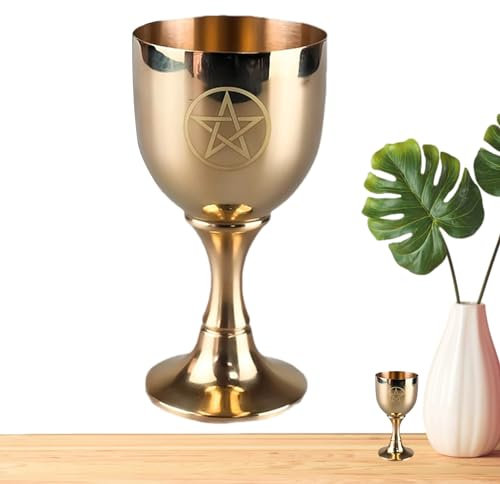 Shenrongtong Gobelets Médiévaux - Gobelet en Laiton doré - Coupe de Communion dorée, gobelet à Calice, Verre à vin d'église, Utilisation pour l'astrologie et la Divination