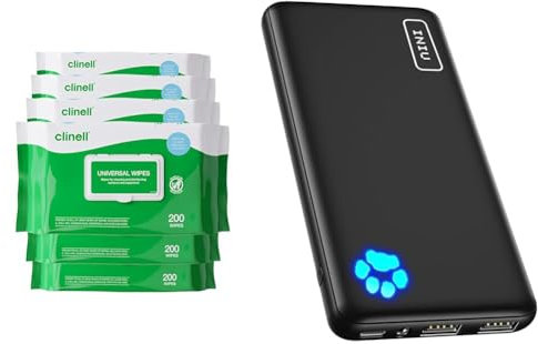 Clinell Universal Cleaning and Disinfectant Wipes for Surfaces (BCW200-1) & INIU Power Bank, Portable Charger 10000mAh Slimmest & Lightest High-Speed USB C Input & Output