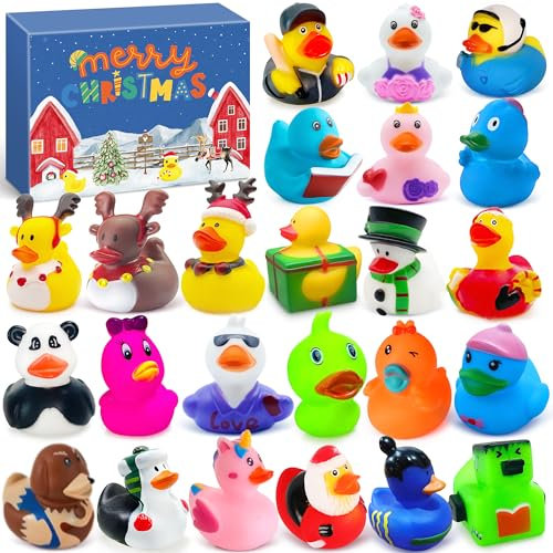 Lubibi Adventskalender 2024,24 Tage Weihnachten Countdown Kalender für Kinder, 24 Gummienten Badespielzeug Weihnachtsspielzeug Geschenke für Kinder Baby Kleinkinder Junge Mädchen