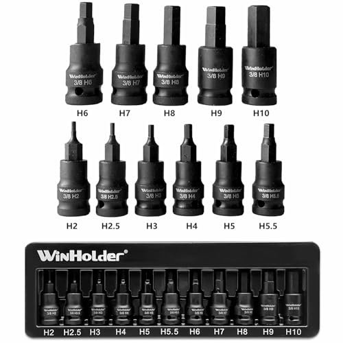 WinHolder 11Peices Impact HEX BIT Sockets Set, 3/8 Drive, H2 to H10 Allen Key, S2 Steel