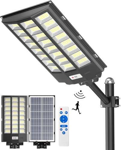 Gefolly SL-8700W Solaire Exterieur Lampadaire-680000LM Lumière Solaire avec Télécommande, 6500K Crépuscule à l'Aube Étanchéité IP67 Projecteur Solaire Exterieur Pour Rue Garage Éclairage Public