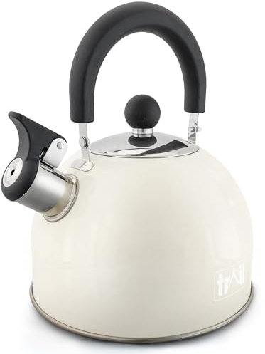 Trail 2L Whistling Camping Kettle, Polished Stainless Steel, Durable Lightweight, Easy Pour Spout, Folding Heat Resistant Handle, Fast Boil Travel, Outdoor Fishing Hiking, 15cm x 18cm, 0.42kg (Cream)