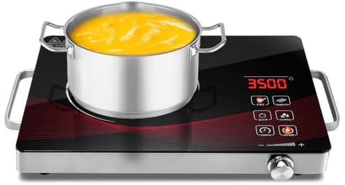 Sararoom Infrarot-Einzelkochplatte | Kochfelder mit Stecker | Keramik Kochfeld 1 Platte Tragbar mit Griff, Glaskeramik Kochplatte Freistehend, Herdplatte 1 Kochfelder mit Stecker, Timer, 220V, 3500W