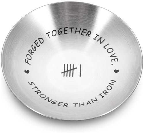 Cunegra 6th Wedding Anniversary Iron Gift, Steel Jewellery Dish, Gifts for 6th Anniversary for Wife, Girlfriends, Husband Valentines Christmas Jewelry Ring Holder(4'' x 4'')