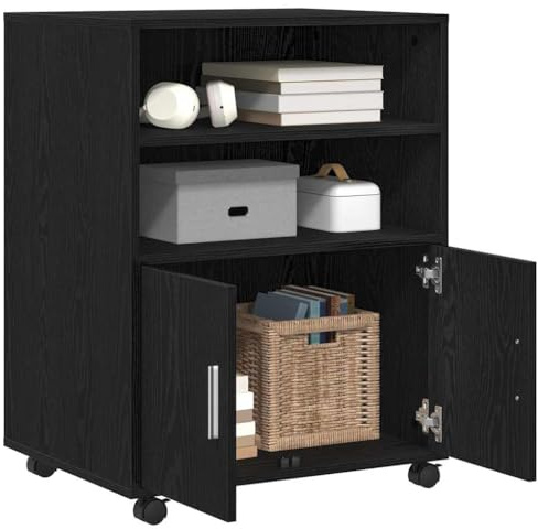vidaXL Schrank Schwarz Eichen-Optik 60 x 48 x 74,5 cm Mit Rädern | Geräumiges Design mit vielen Aufbewahrungsmöglichkeiten, Elegante schwarze Eichenoberfläche ergänzt jede Einrichtung,