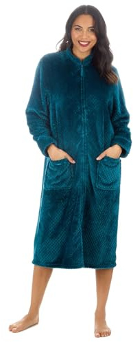 Vestaglia da donna in pile super morbido a nido d'ape con tasche con cerniera, abbigliamento da notte, Foglia di t, 18-20
