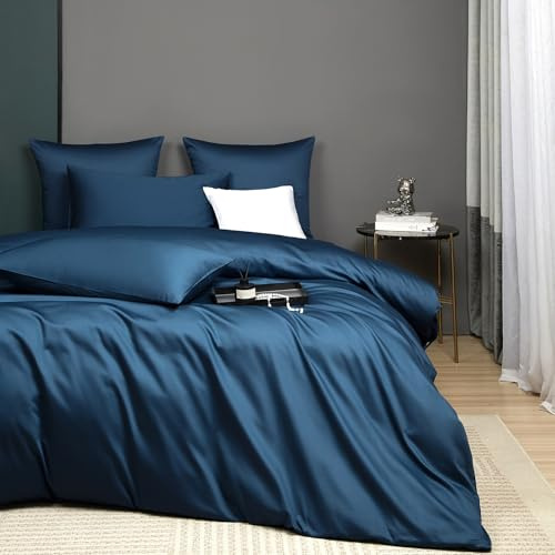 Luofanfei Bettwäsche 135x200 4teilig Baumwolle Petrol Blau Mako Satin | Glatt Luxus Muster Atmungsaktiv Sommer Bettwäscheset Weich und Bügelfrei Uni Bettbezüge Einzelbett und Kissenbezüge 80x80 cm