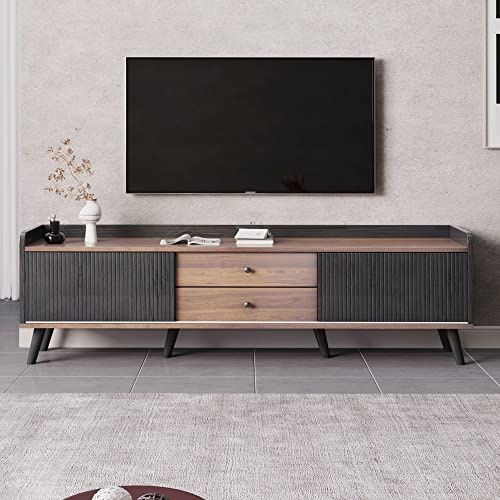 ZXLIHS Meuble TV, Meuble TV avec Rangement, Portes tiroirs coulissants, Pieds en Bois Massif, Noir Bois, 160x40x58cm
