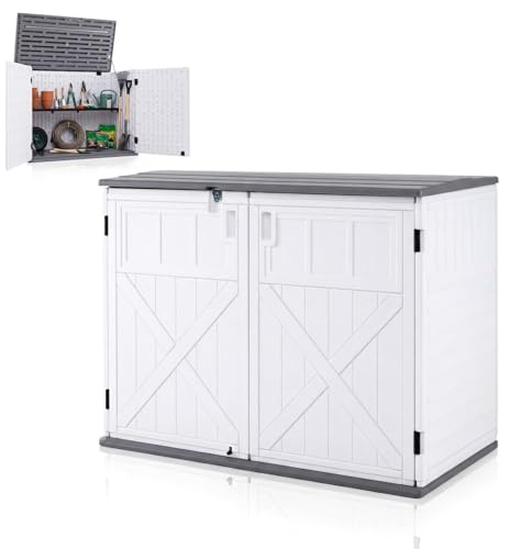 RELAX4LIFE Gartenschrank wetterfest outdoor, 118 x 63 x 94 cm, Geräteschrank mit abschließbarem Deckel & verstellbarem Regal, Kunststoffschrank aus HDPE, Aufbewahrungsschrank für Garten, Terrasse, Hof