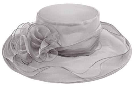 YJZQ Damen Sommer Hut Elegante Blumen Organzahut Sonnenhüte Breite Krempe Strandhut Damenhut für Hochzeit Kirche Party