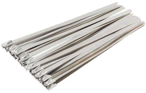 Gocableties 100 Pack of Stainless Steel Cable Ties, 200mm x 4.6mm, 316 Marine Grade Metal, Self Locking Exhaust Wrapping Ties, Workshop, Garage, Car Repair